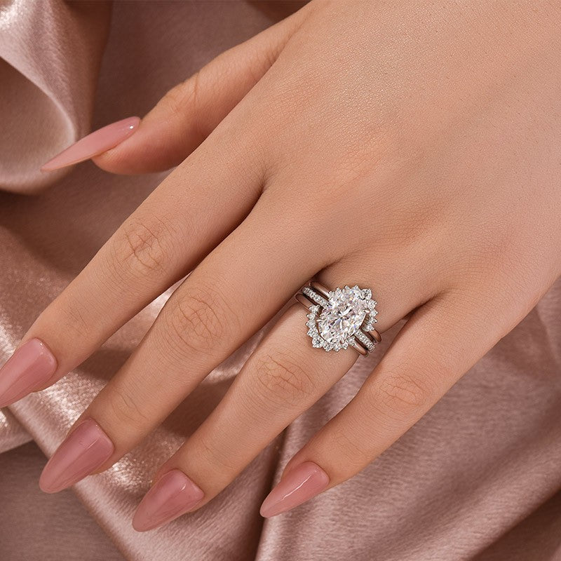 Moissanite 4.0Ct Oval Cut White Gold Wedding Ring Set - louilyjewelry