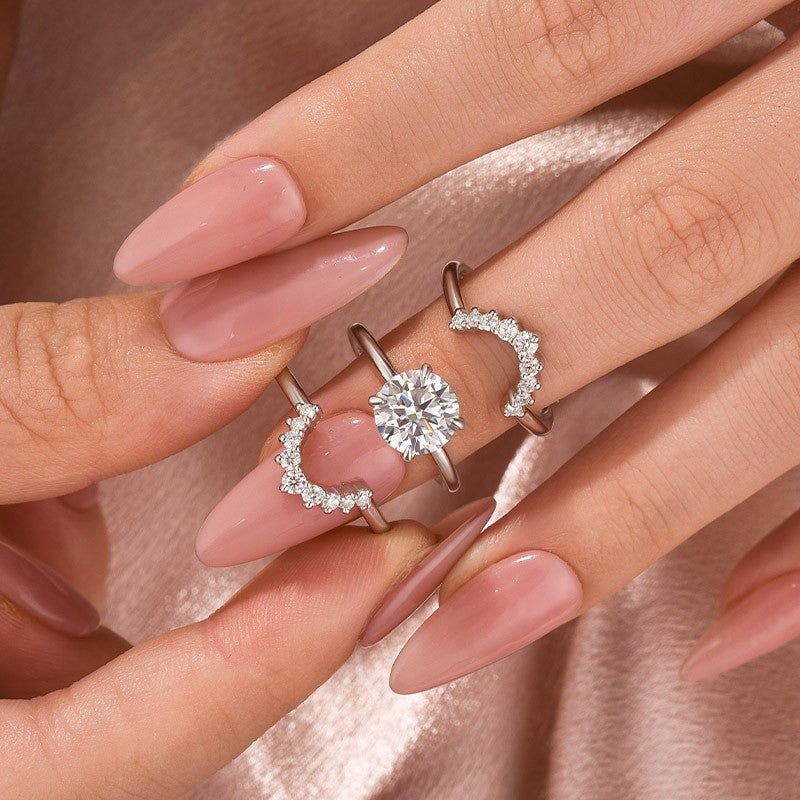 Moissanite 2.0Ct Solitaire Round Cut White Gold Wedding Ring Set - louilyjewelry