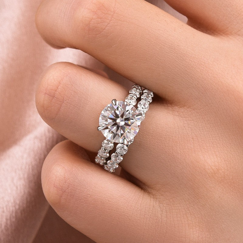 Moissanite 4.0Ct Round Cut Side Stone White Gold Travel Bridal Set - louilyjewelry