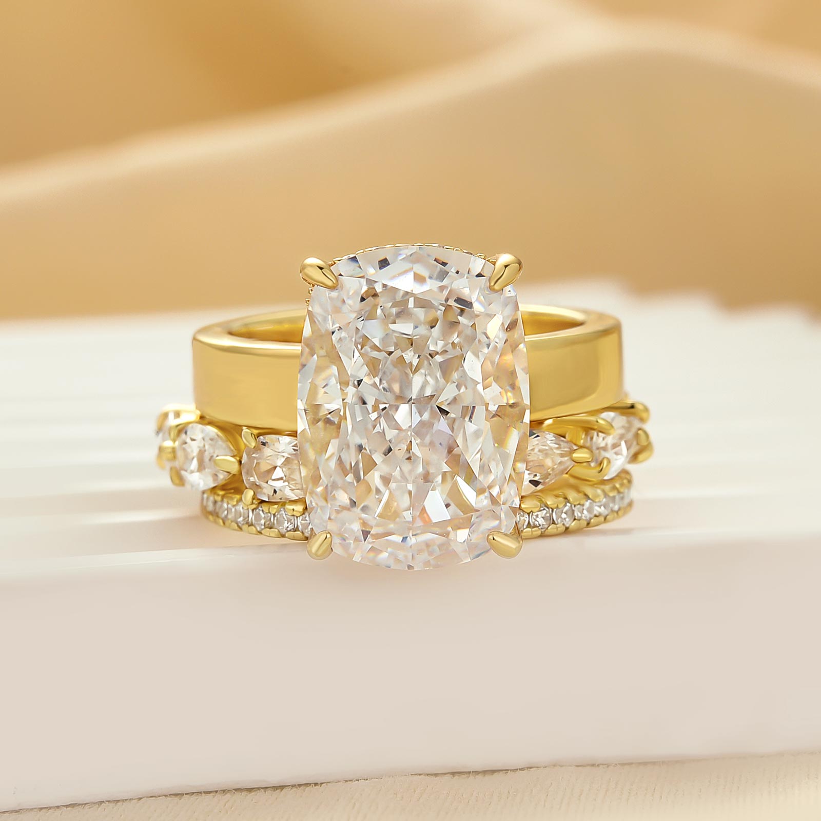 3PC 8.5Ct Elongated Cushion Cut Wedding Ring Set With Classic Wedding Band