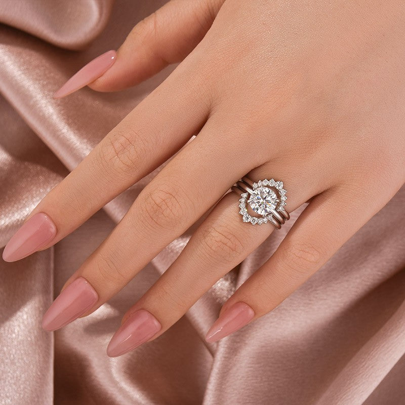 Moissanite 2.0Ct Solitaire Round Cut White Gold Wedding Ring Set - louilyjewelry