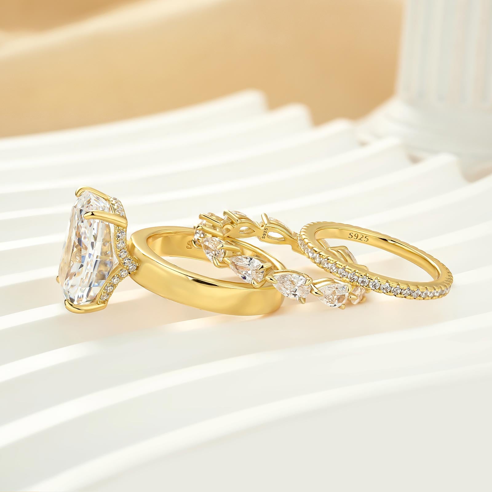 3PC 8.5Ct Elongated Cushion Cut Wedding Ring Set With Classic Wedding Band