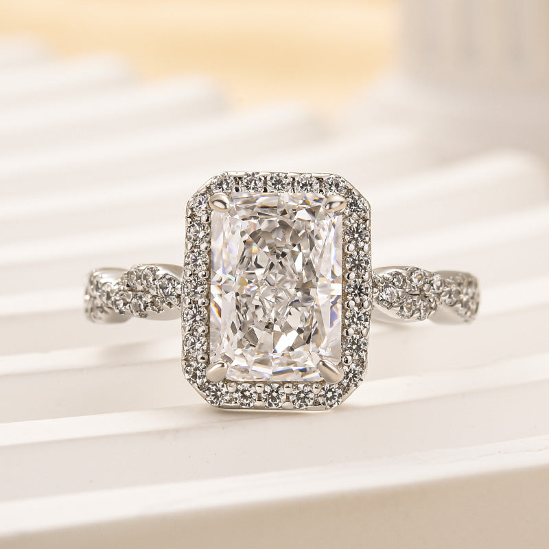 Louily Twist Halo Radiant Cut Engagement Ring - louilyjewelry