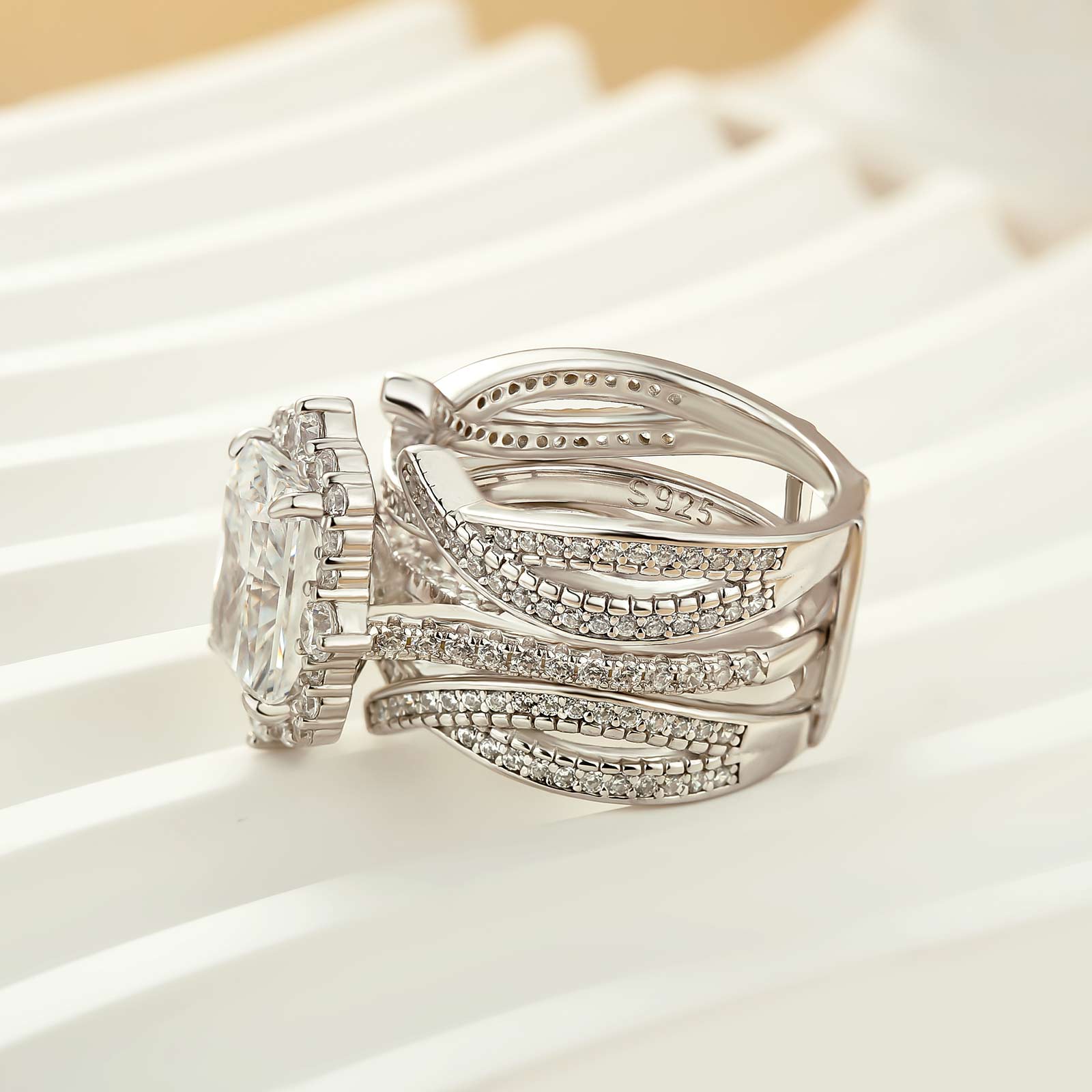 3.5Ct Halo Radiant Cut Insert Wedding Ring Set With Engagement Ring Enhancer