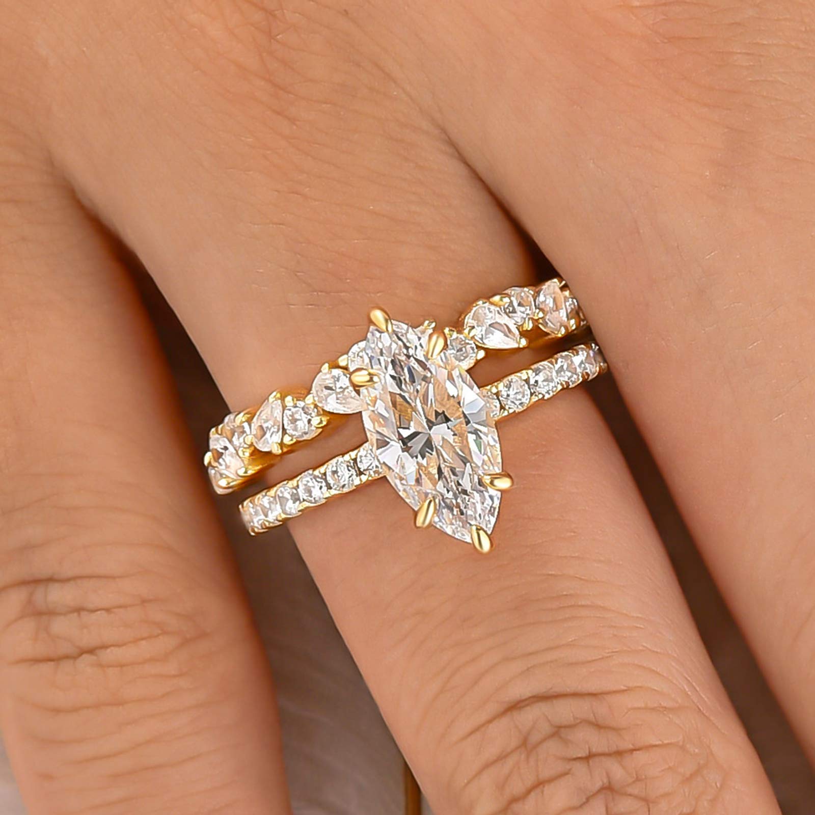 S925 2.0Ct Marquise Cut Engagement Ring With Unique Half 1.5Ct Band For Everyday Wear