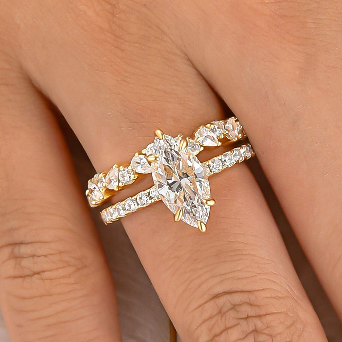 S925 2.0Ct Marquise Cut Engagement Ring With Unique Half 1.5Ct Band For Everyday Wear