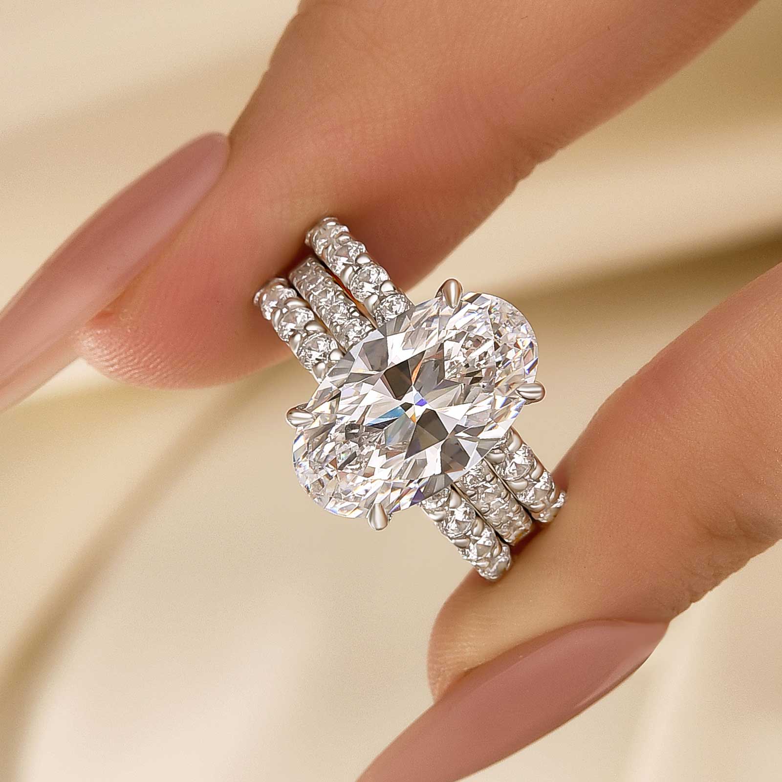 3PC 5.0Ct Oval Cut Wedding Ring Set With Open Wedding Band - louilyjewelry