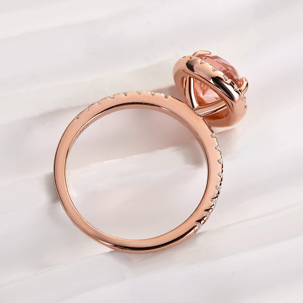 Louily Rose Gold Halo Pear Cut Synthetic Morganite Engagement Ring