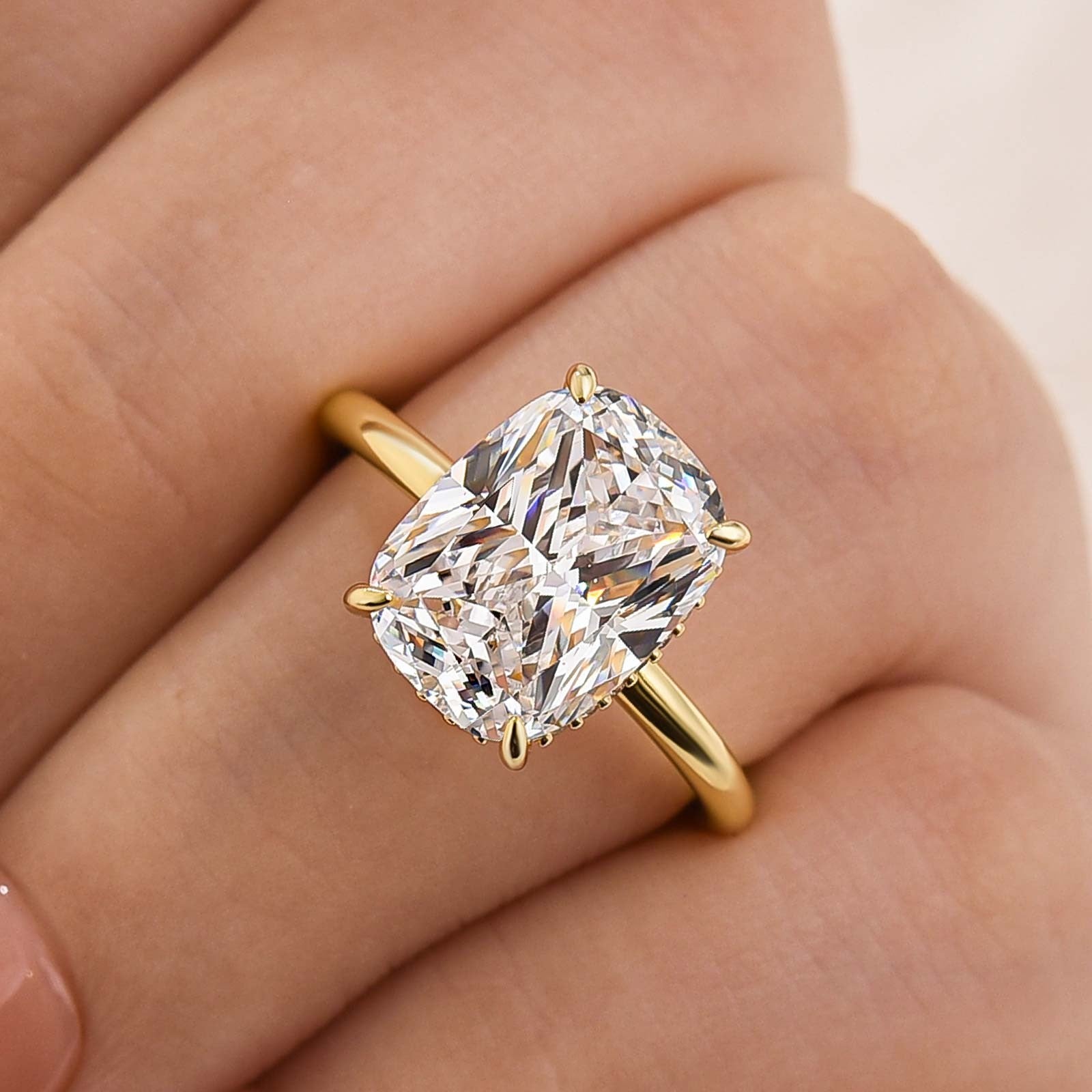 5.5Ct Cushion Cut Hidden Halo Engagement Ring Travel Ring