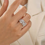 1.65Ct Mixed-Cut Triple-Row Curved 18K White Gold-Plated Wedding Band