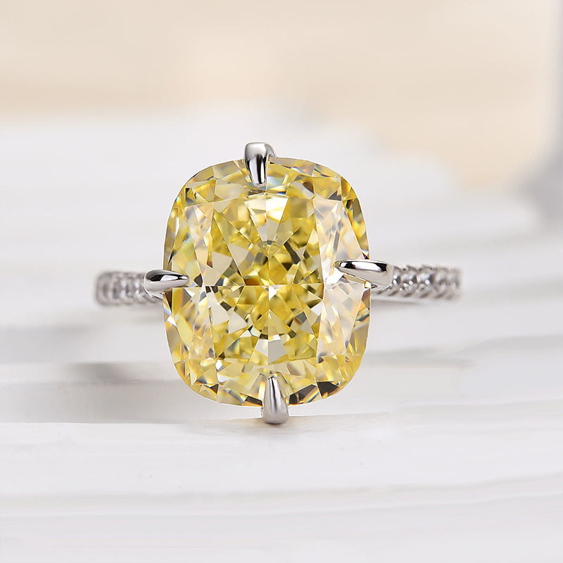 Louily Elegant 6.0 Carat Cushion Cut Yellow Sapphire Engagement Ring In Sterling Silver - louilyjewelry