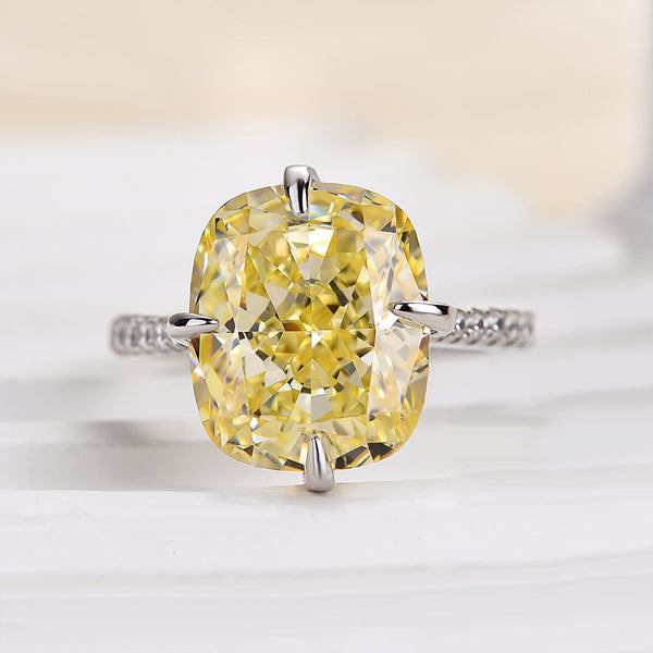 Louily Elegant 6.0 Carat Cushion Cut Yellow Sapphire Engagement Ring In Sterling Silver