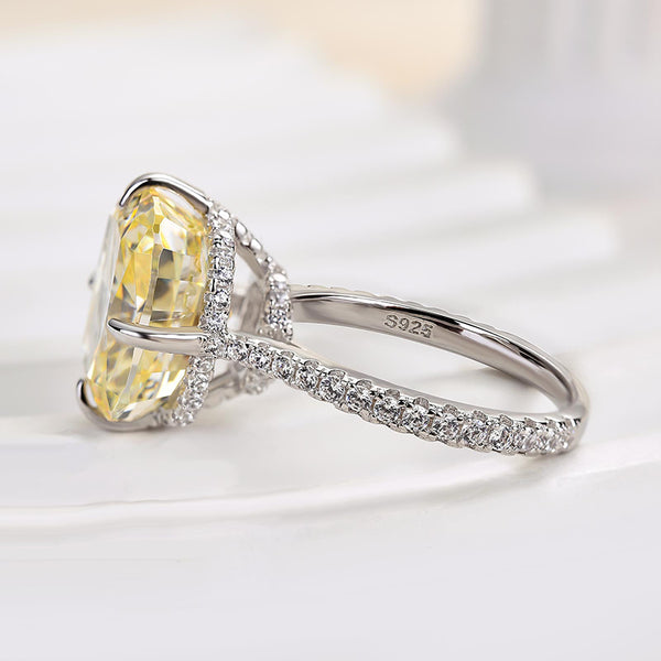 Louily Elegant 6.0 Carat Cushion Cut Yellow Sapphire Engagement Ring In Sterling Silver