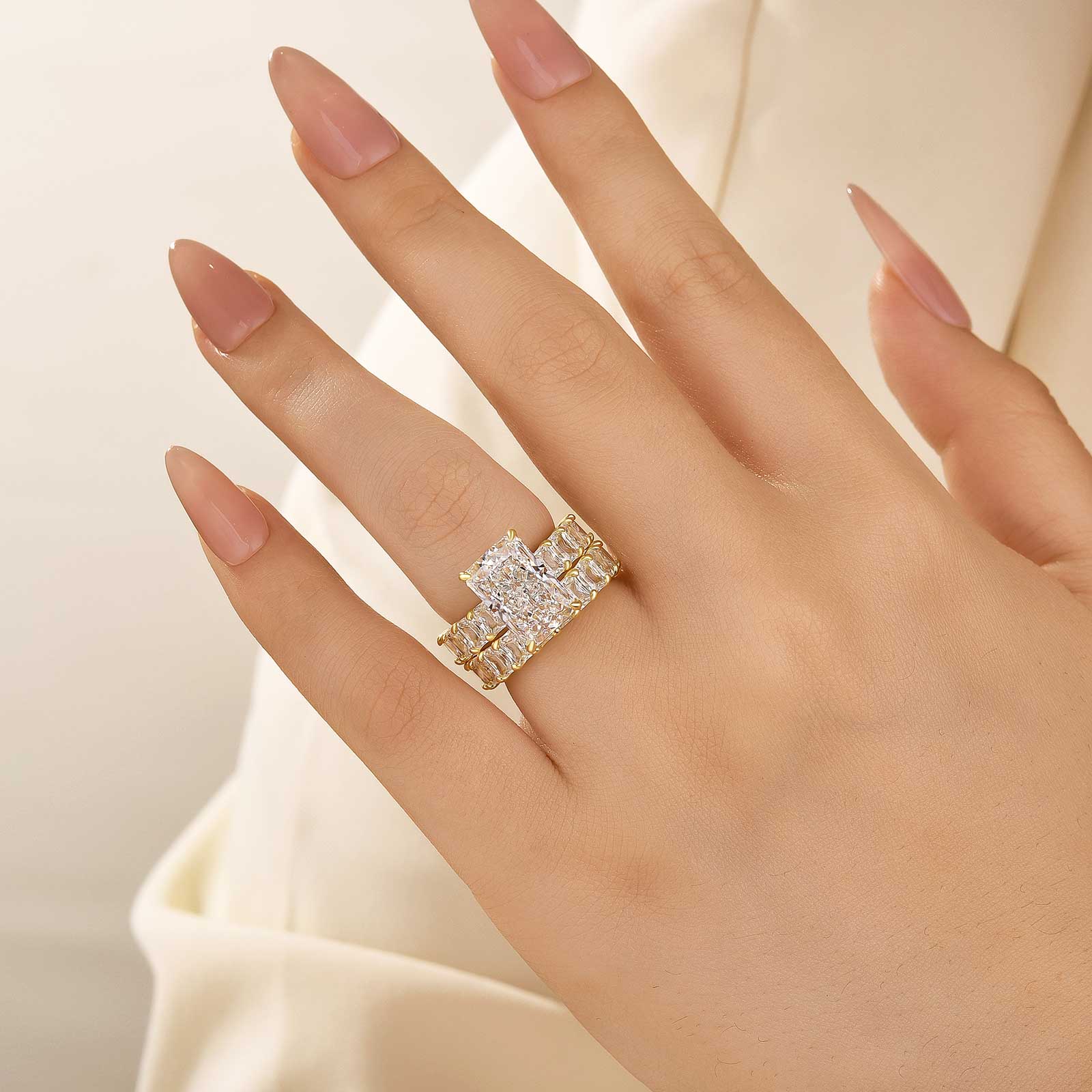 5.0Ct Luxe Radiant Cut Half Engagement Ring Travel Ring With Radiant Cut Half Wedding Band - louilyjewelry