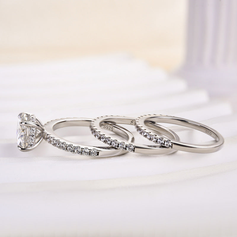 Louily Elegant Round Cut 3PC Wedding Ring Set In Sterling Silver - louilyjewelry
