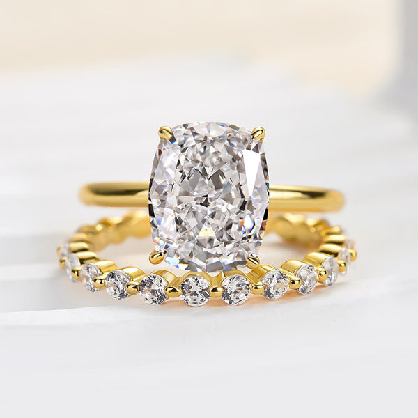 Louily Crushed Ice Cushion Cut Wedding Ring Set