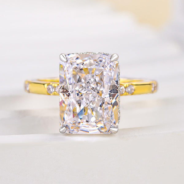 Louily Exquisite Yellow Gold Crushed Ice Radiant Cut Engagement Ring