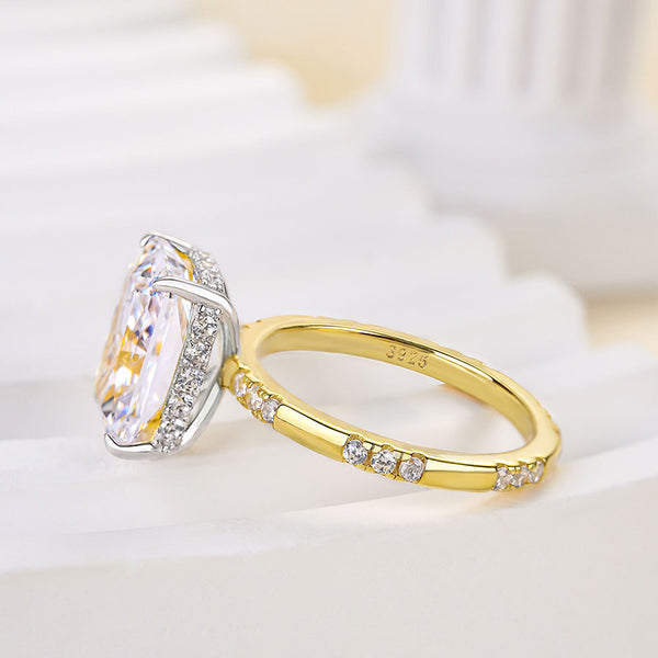 Louily Exquisite Yellow Gold Crushed Ice Radiant Cut Engagement Ring