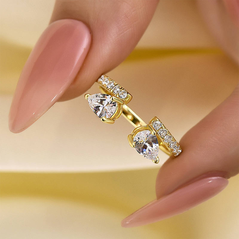 Louily Classic Pear Cut Yellow Gold Open Wedding Band In Sterling Silver - louilyjewelry