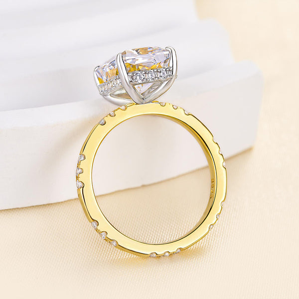 Louily Exquisite Yellow Gold Crushed Ice Radiant Cut Engagement Ring