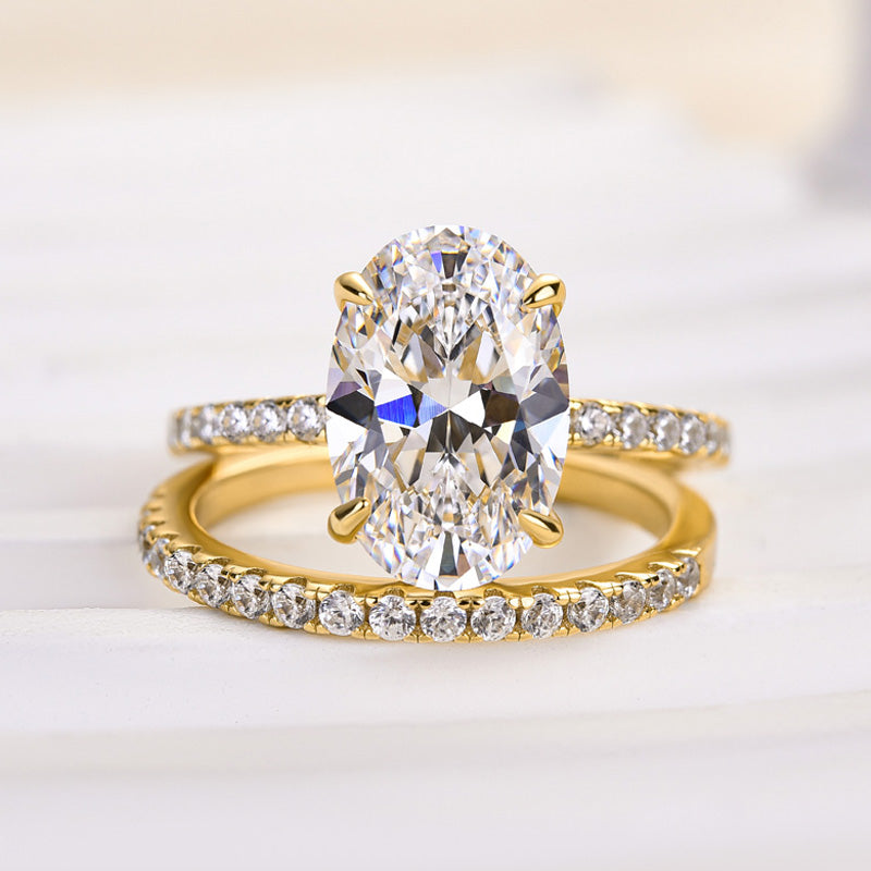 4.0 Carat Oval Cut Wedding Ring Set With Classic Half Wedding Band - louilyjewelry