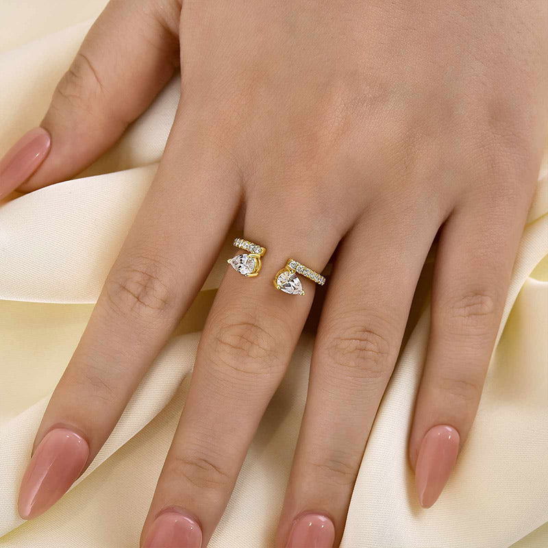 Louily Classic Pear Cut Yellow Gold Open Wedding Band In Sterling Silver - louilyjewelry