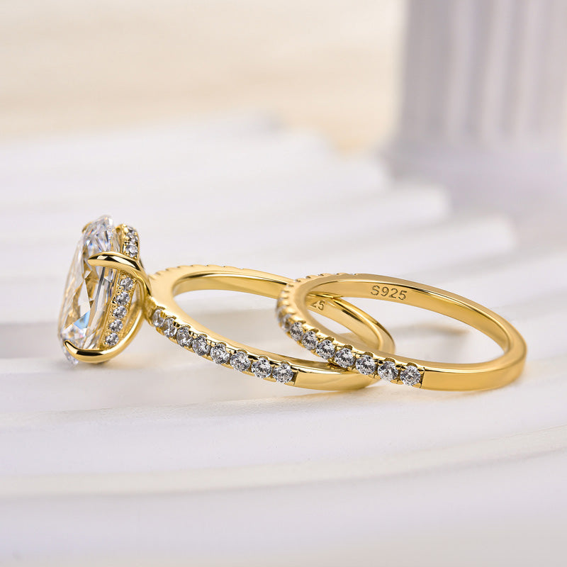4.0 Carat Oval Cut Wedding Ring Set With Classic Half Wedding Band - louilyjewelry