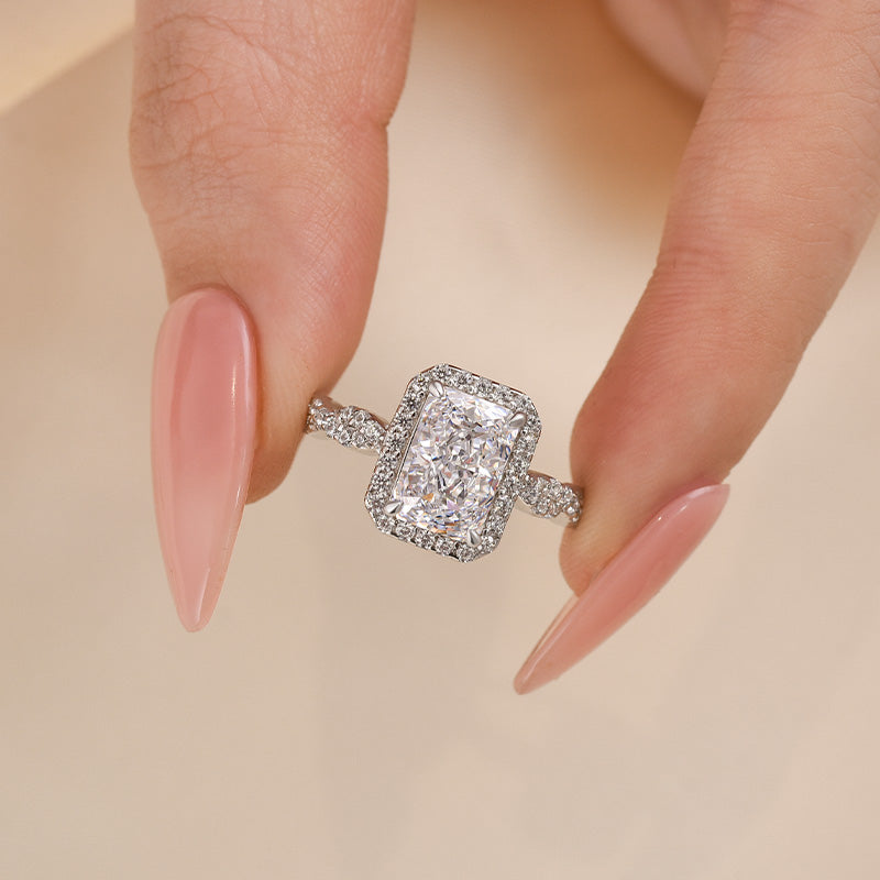 Louily Twist Halo Radiant Cut Engagement Ring - louilyjewelry