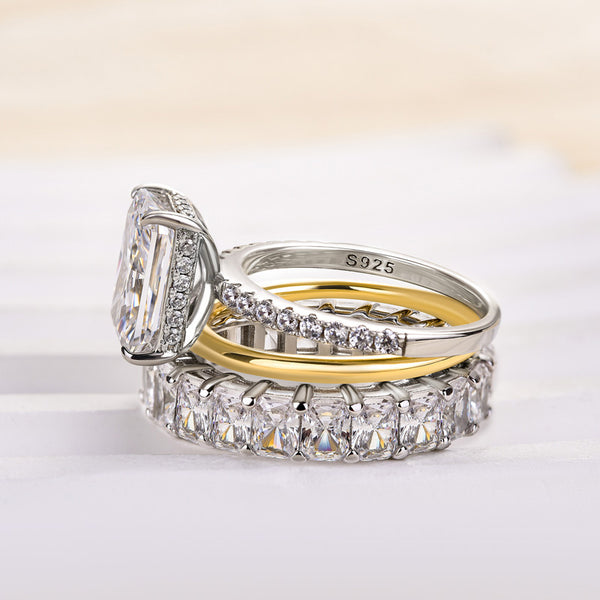 Louily Unique Radiant Cut 3PC Wedding Ring Set