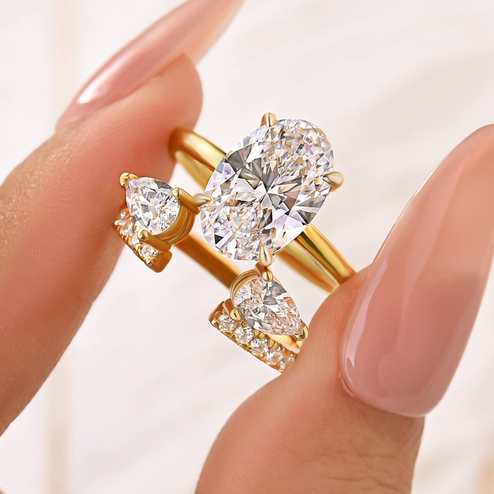 S925 Unique 4.0Ct Oval Cut Insert Wedding Ring Set For Women In Sterling Silver