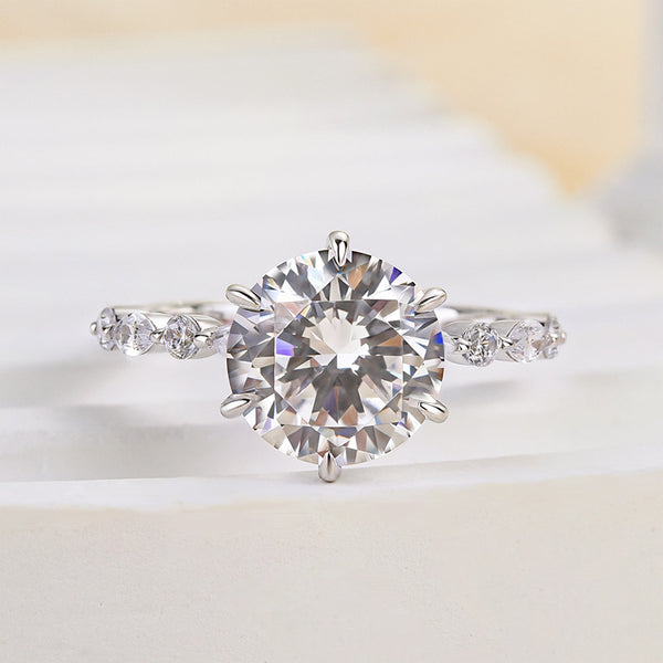 Louily Unique 6 Prong Round Cut Engagement Ring