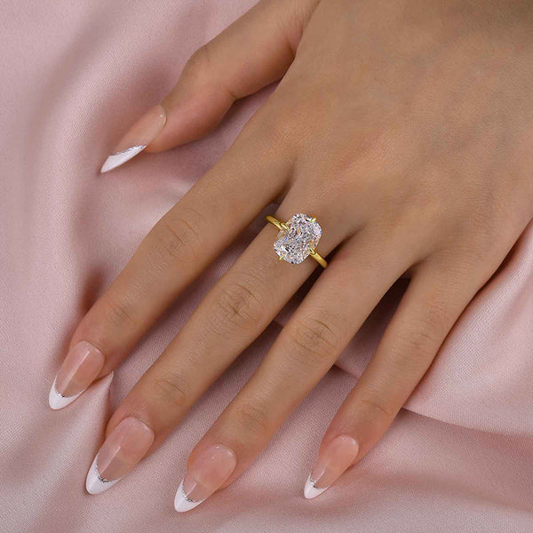 Louily Yellow Gold Crushed Ice Radiant Cut Yellow Sapphire Three Stone Engagement Ring In Sterling Silver