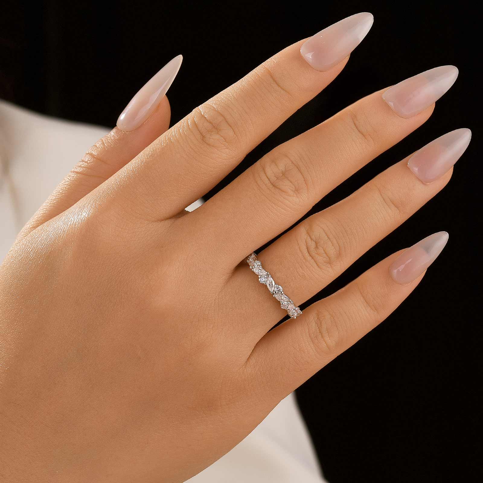 Moissanite Fashion Design Marquise Cut & Round Cut Wedding Band In Sterling Silver