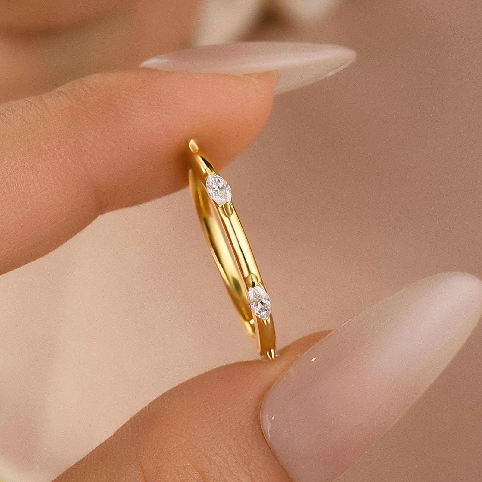 Moissanite Yellow Gold Marquise Cut Wedding Band