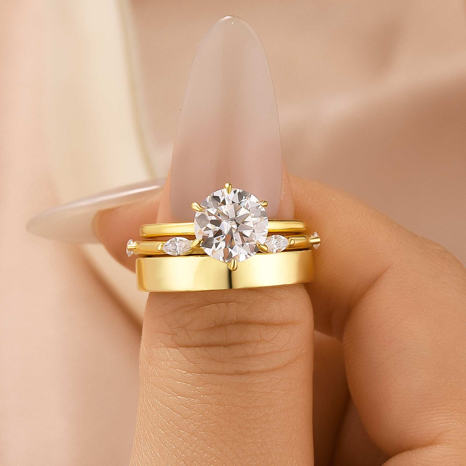 Moissanite 3PC 2.0Ct Round Cut Wedding Ring Set For Women