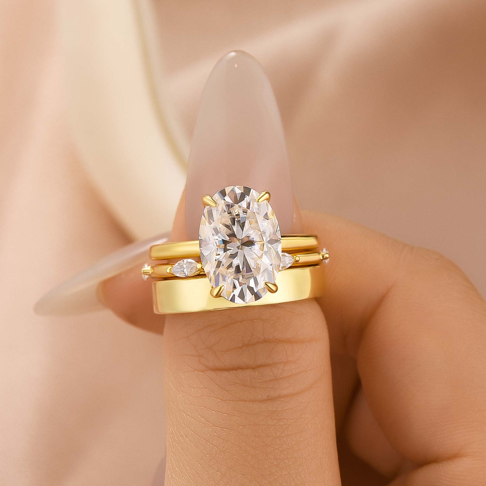 Moissanite 3PC 5.5Ct Oval Cut Yellow Gold Wedding Ring Set For Women