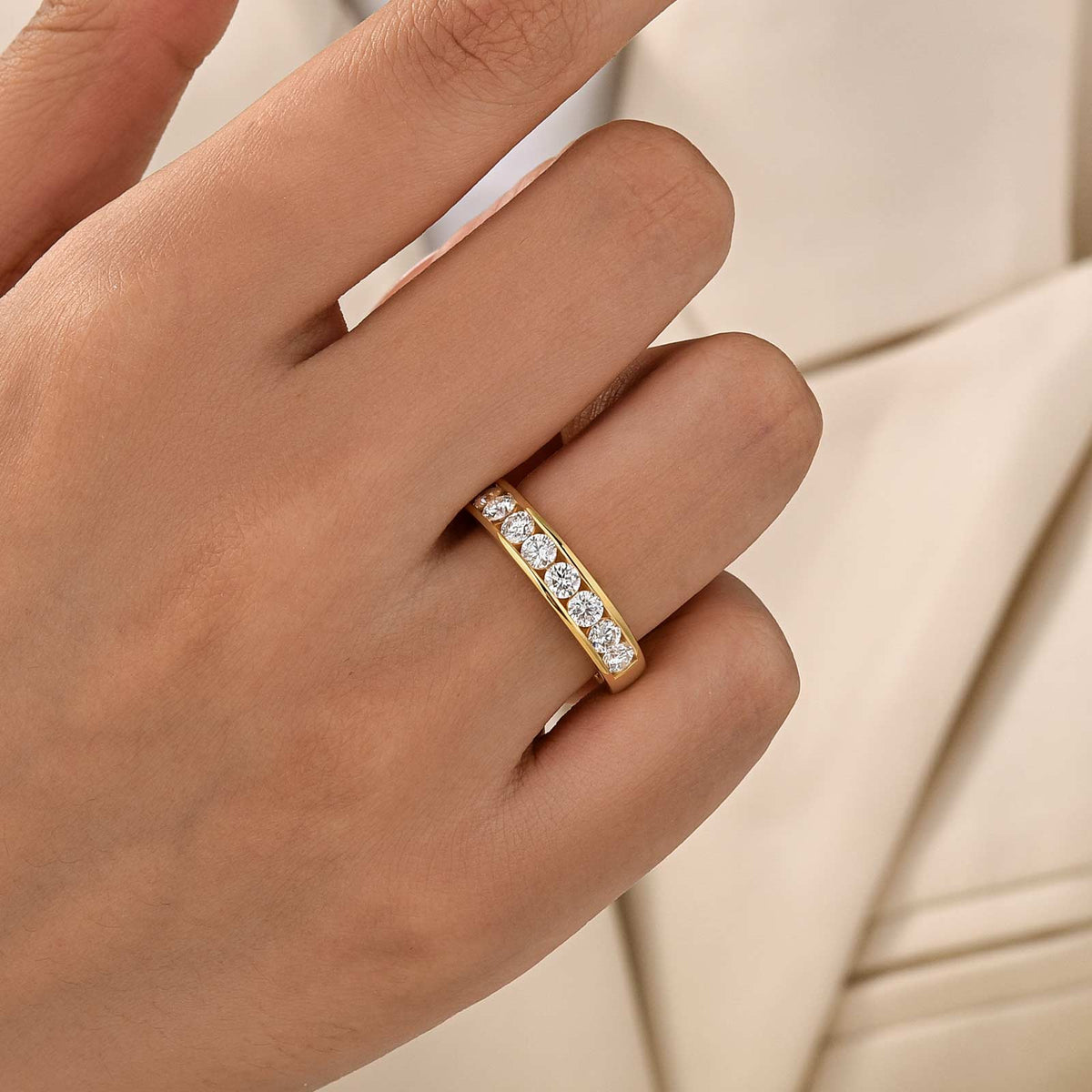 Moissanite Channel Setting 0.9Ct Round Cut Half Eternity Band In Sterling Silver