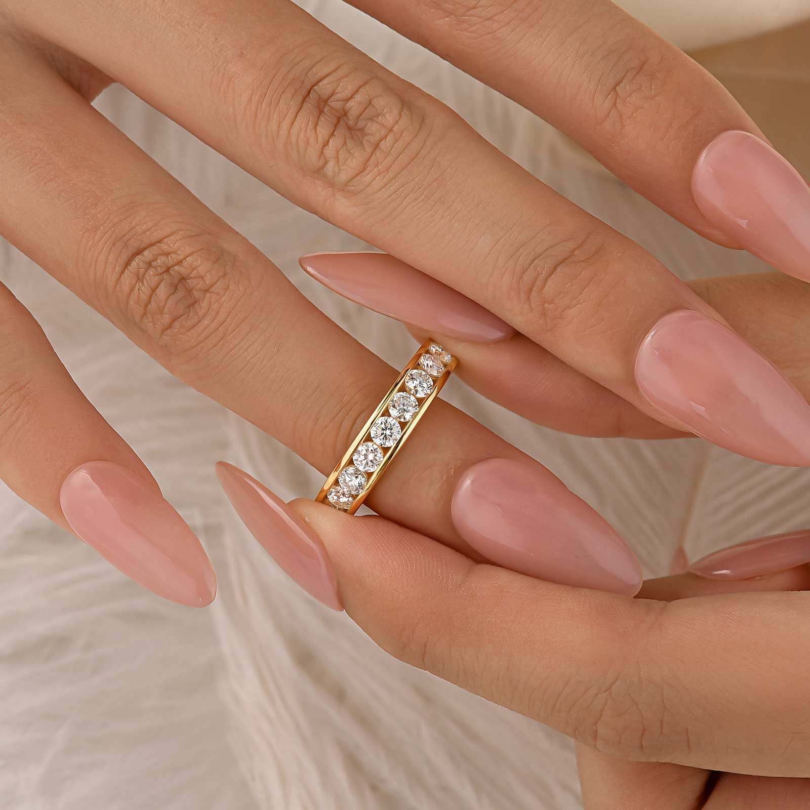 Moissanite Channel Setting 0.9Ct Round Cut Half Eternity Band In Sterling Silver