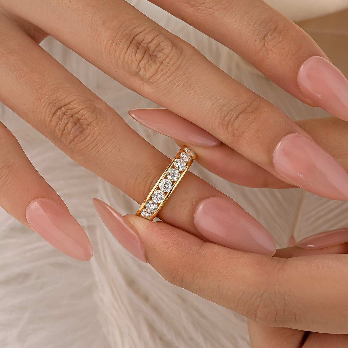 Moissanite Channel Setting 0.9Ct Round Cut Half Eternity Band In Sterling Silver