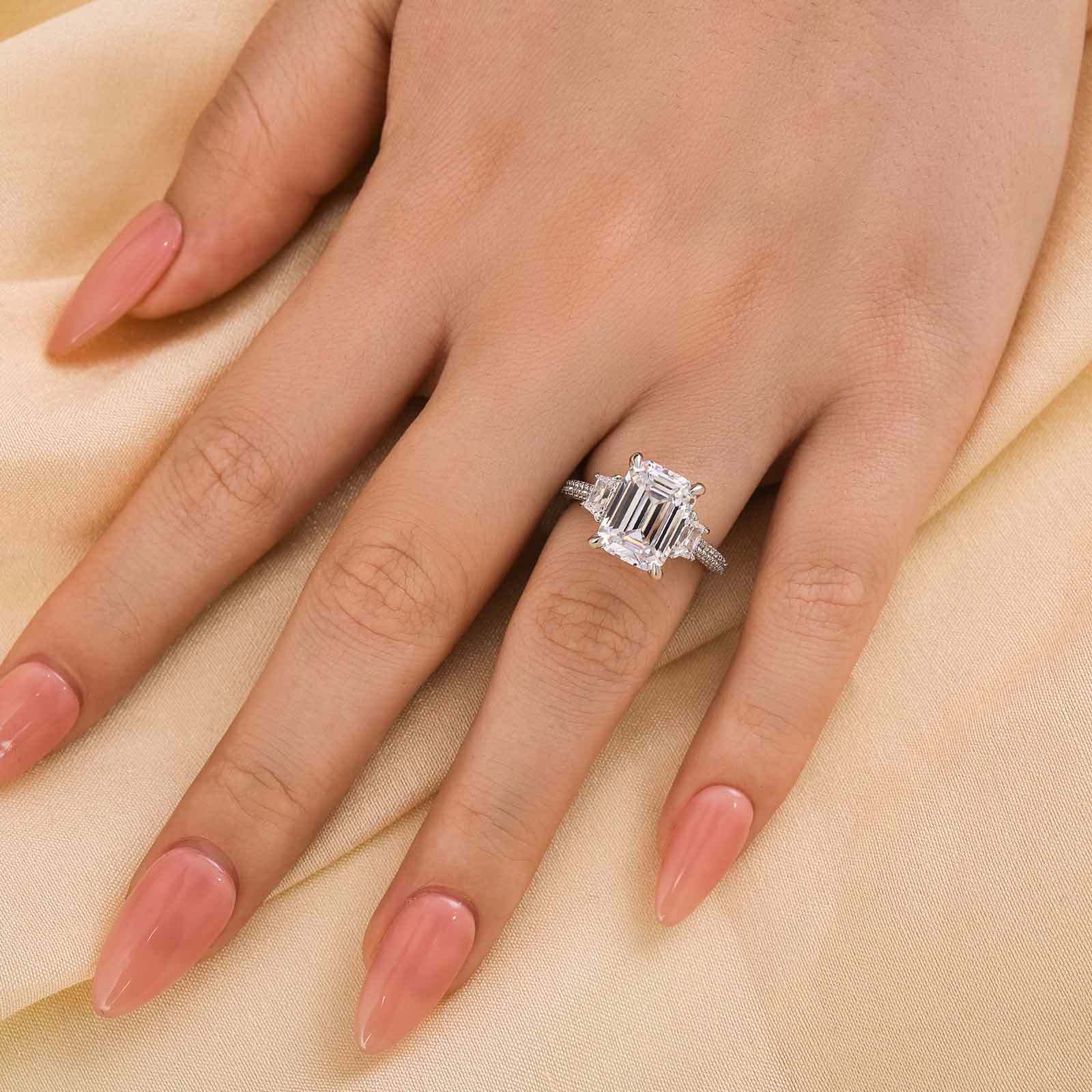 Louily Stunning Emerald Cut Three Stone Engagement Ring In Sterling Silver - louilyjewelry