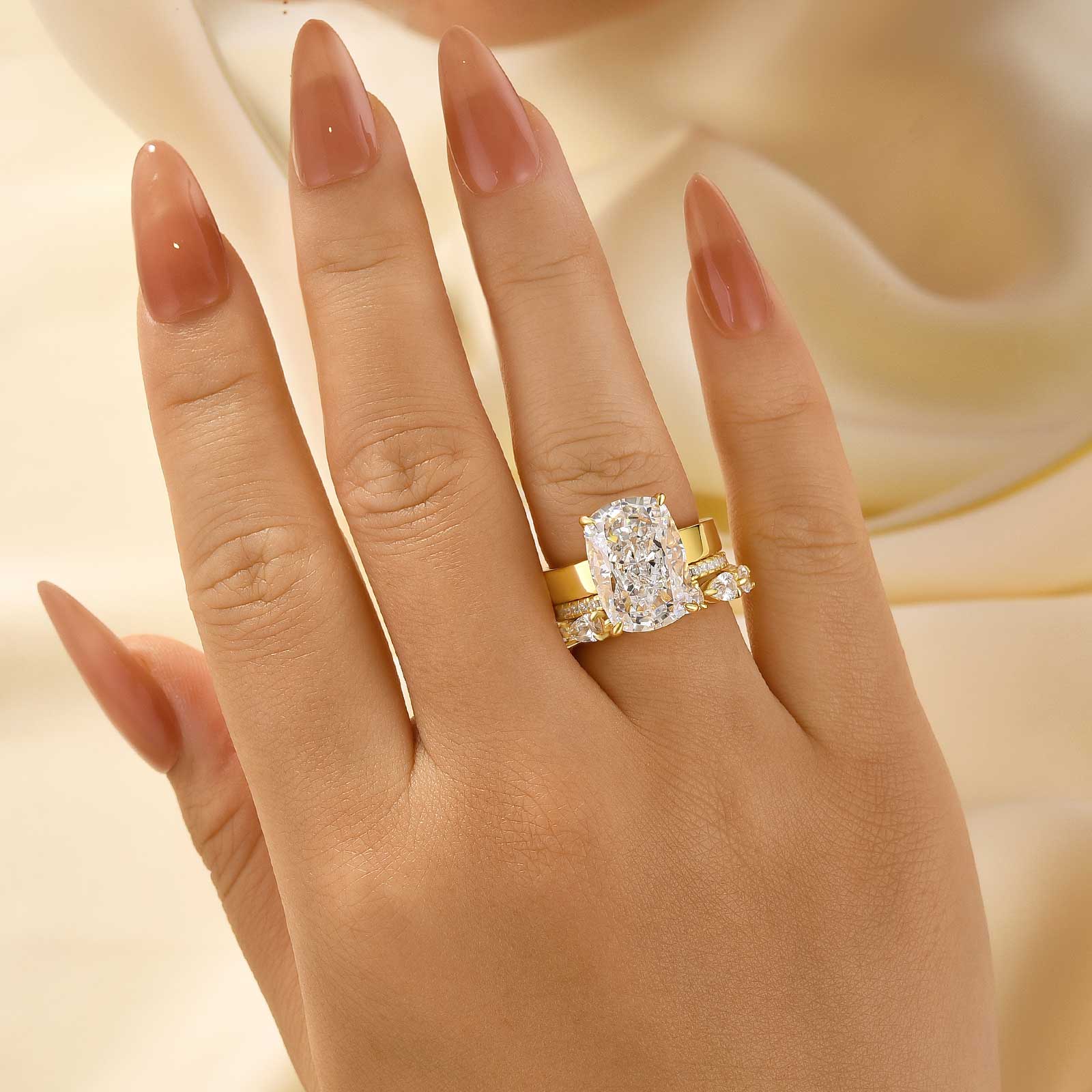 3PC 8.5Ct Elongated Cushion Cut Wedding Ring Set With Classic Wedding Band