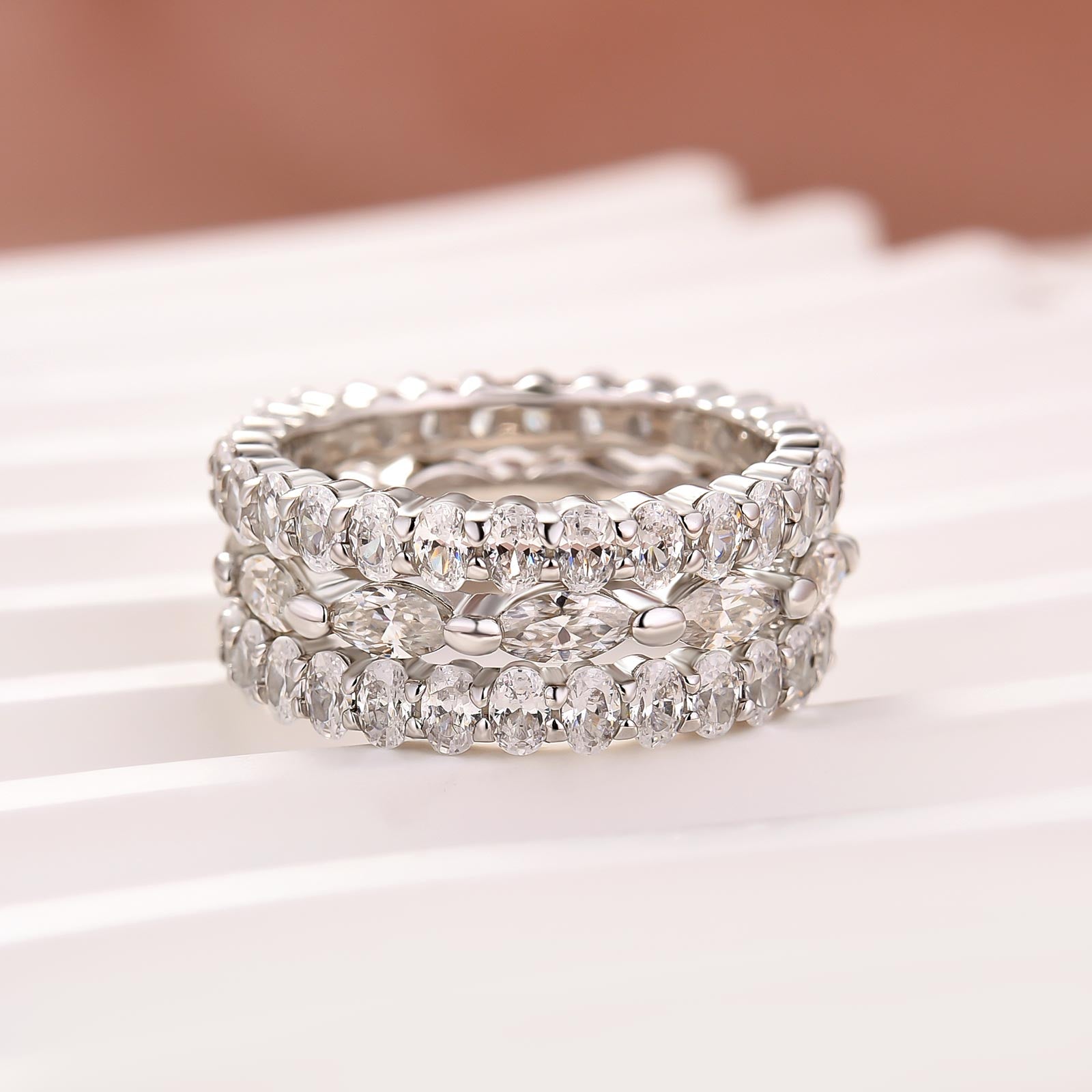 Moissanite 3PC Oval Cut&Marquise Cut Wedding Band Set For Women In Sterling Silver - louilyjewelry