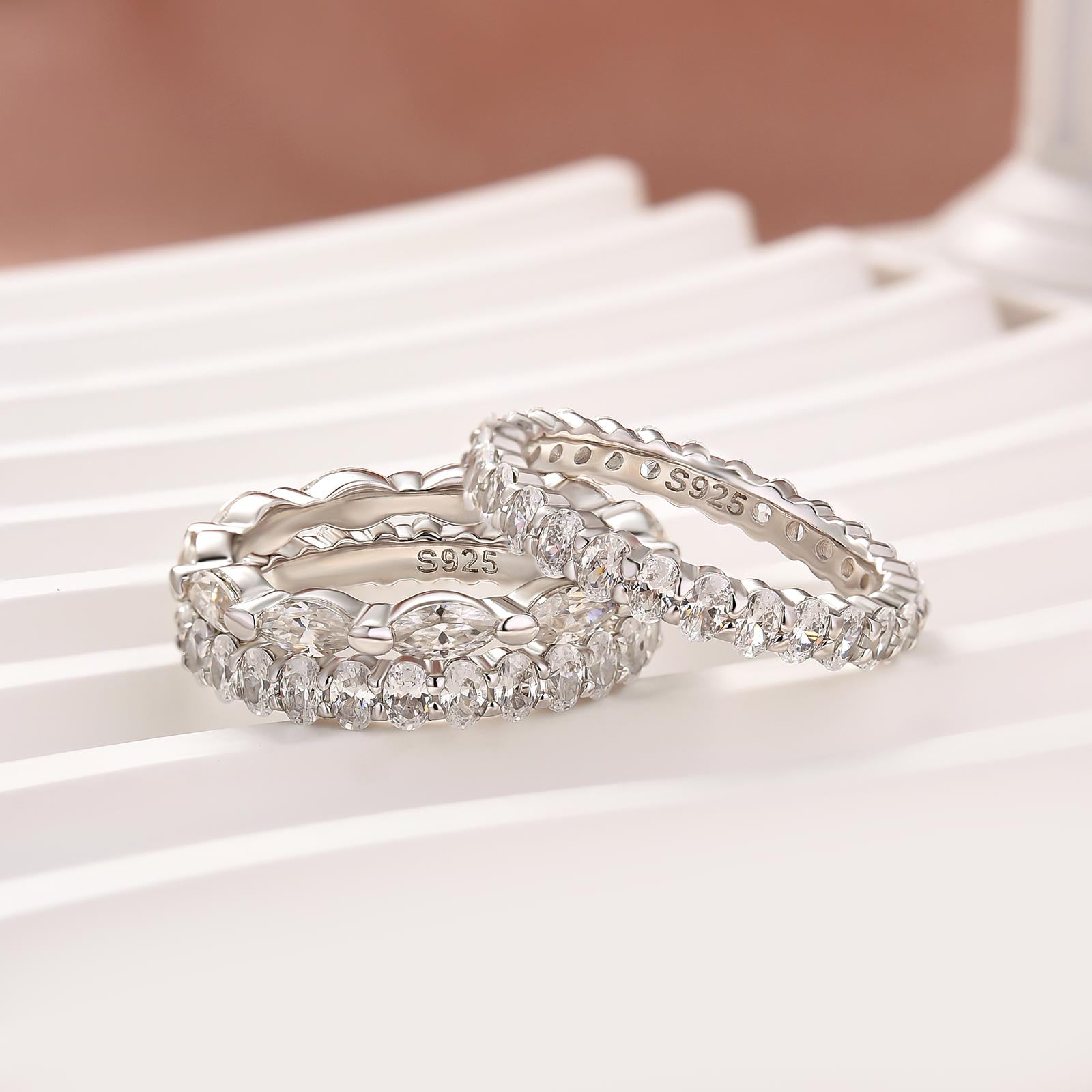 Moissanite 3PC Oval Cut&Marquise Cut Wedding Band Set For Women In Sterling Silver - louilyjewelry