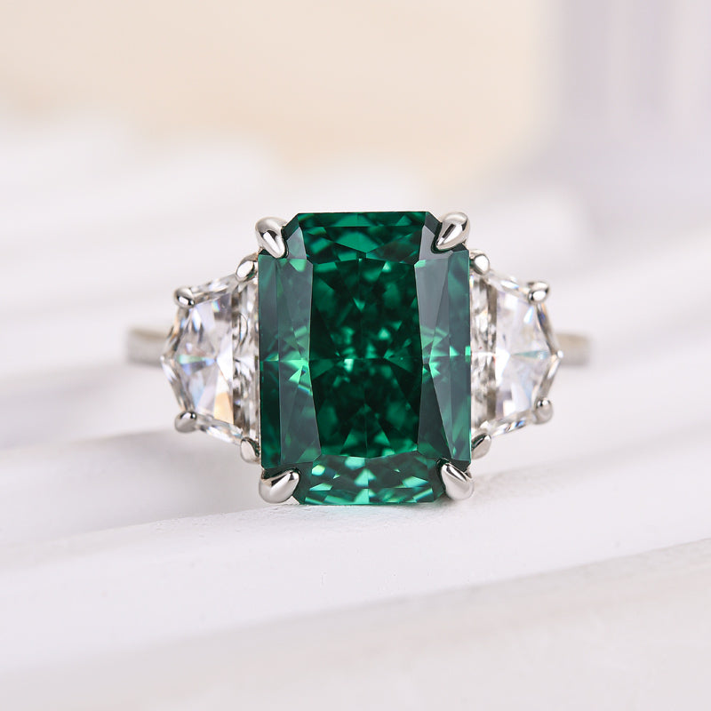 Louily Gorgeous Paraiba Tourmaline Radiant Cut Three Stone Engagement Ring In Sterling Silver - louilyjewelry