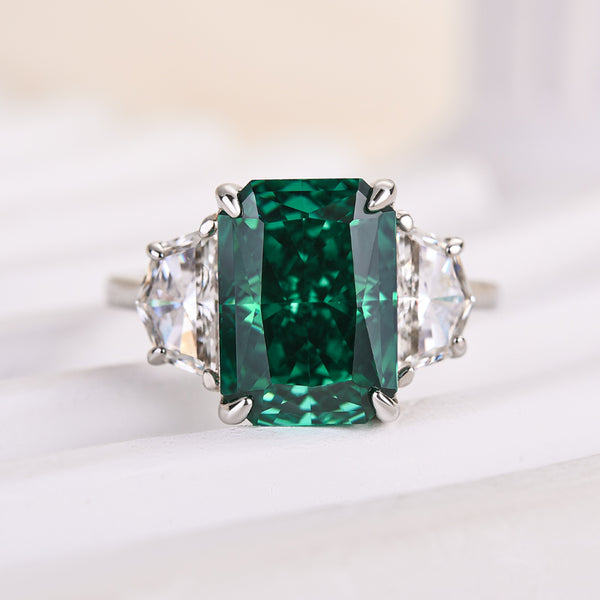 Louily Gorgeous Paraiba Tourmaline Radiant Cut Three Stone Engagement Ring In Sterling Silver