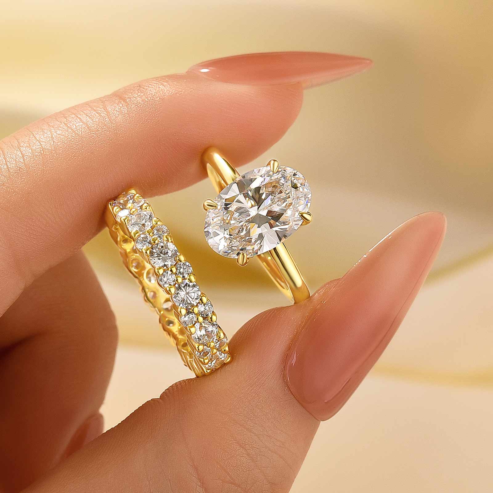 4.0Ct Oval Cut Wedding Ring Set With Round Cut Wedding Band