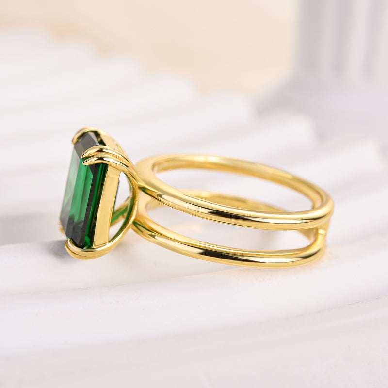 Louily Unique Design Yellow Gold Emerald Cut Engagement Ring In Sterling Silver - louilyjewelry