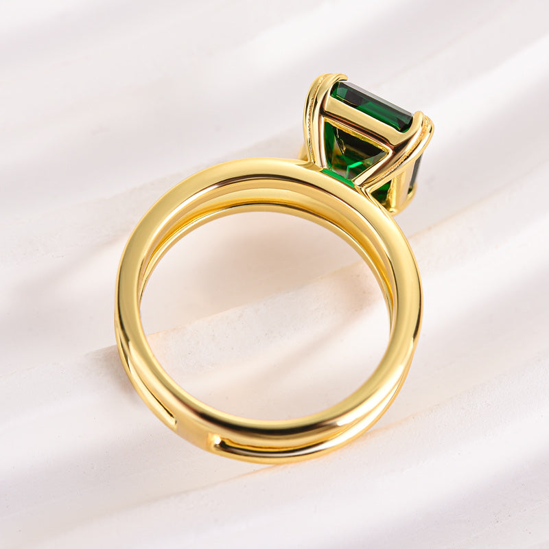 Louily Unique Design Yellow Gold Emerald Cut Engagement Ring In Sterling Silver - louilyjewelry