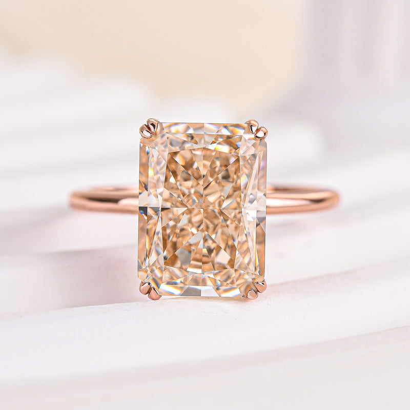 Louily Elegant Rose Gold Light Champagne Radiant Cut Engagement Ring - louilyjewelry