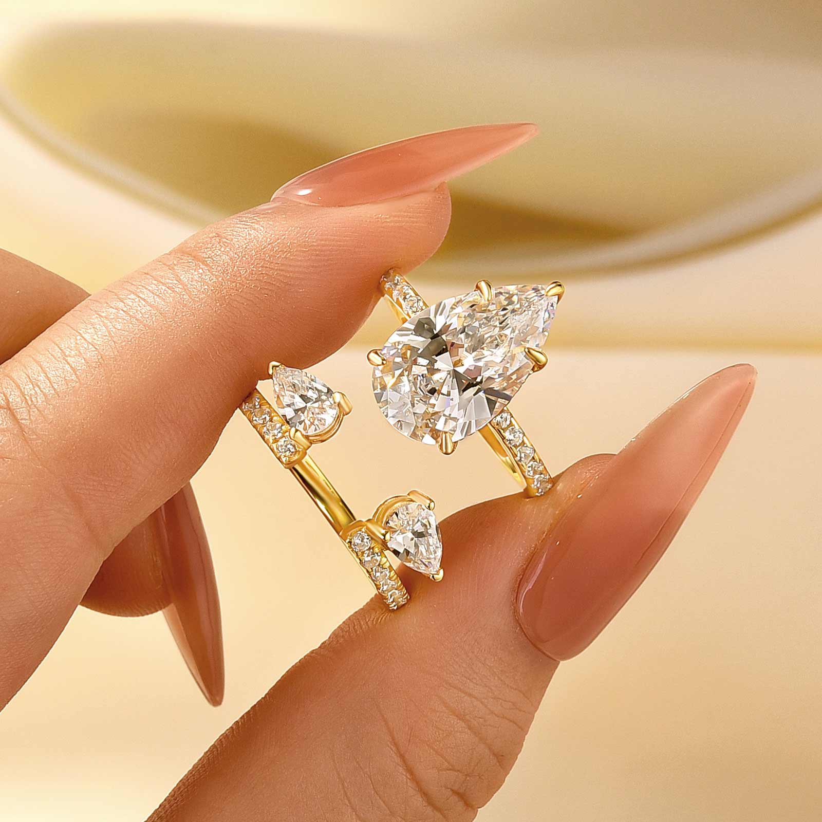 4.5Ct Pear Cut Engagement Ring With Open Engagement Ring Enhancer